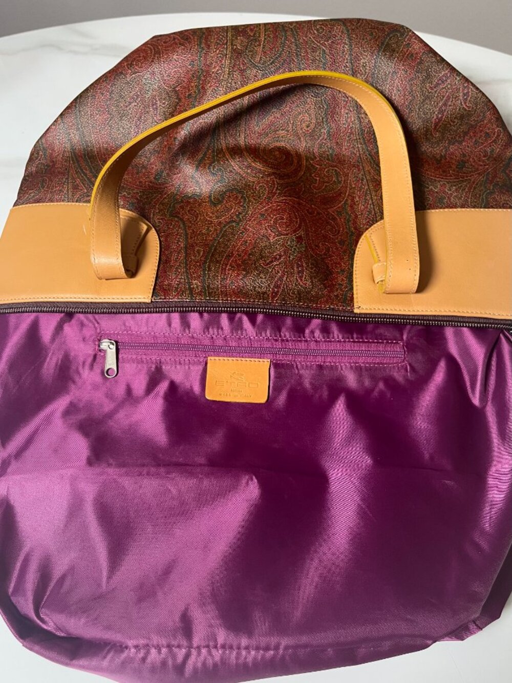 ETRO Milano Arnica Paisley Coated Canvas Leather Zip Tote - Picture 10 of 13